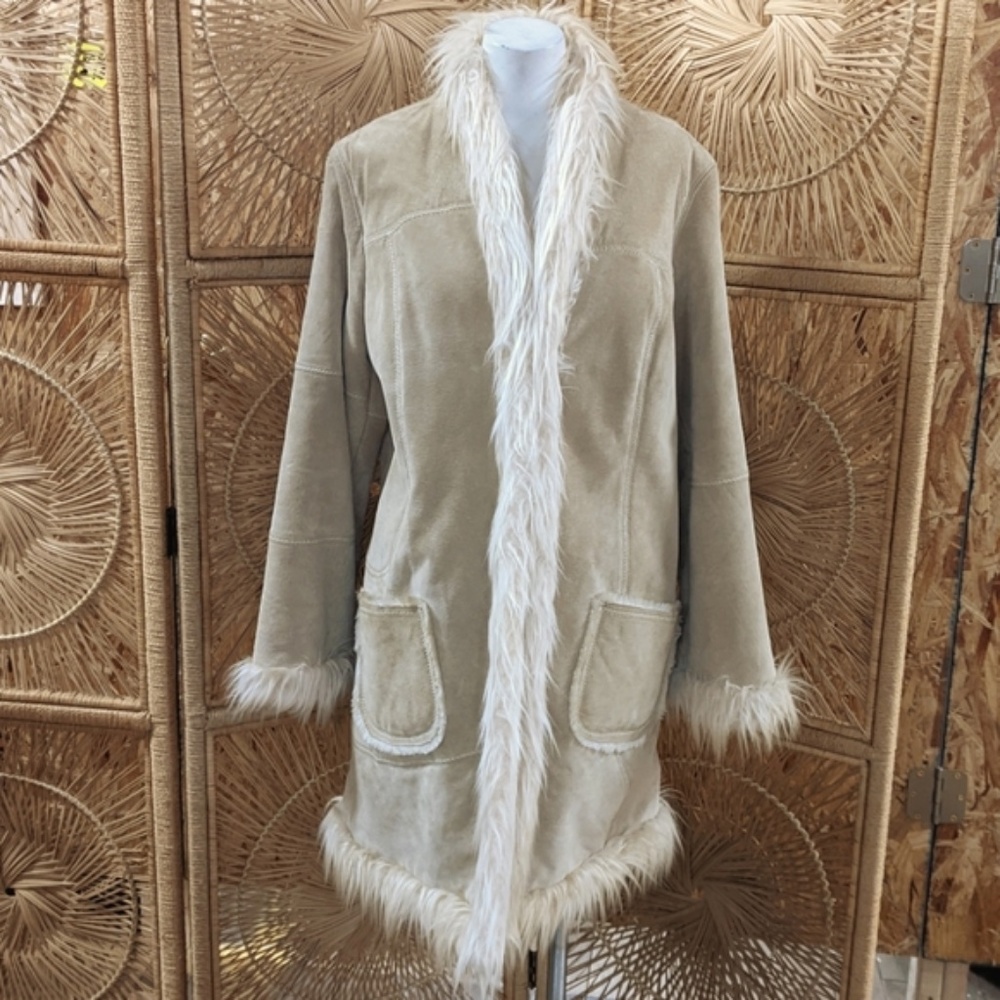 XOXO Suede Coat Fur Trim